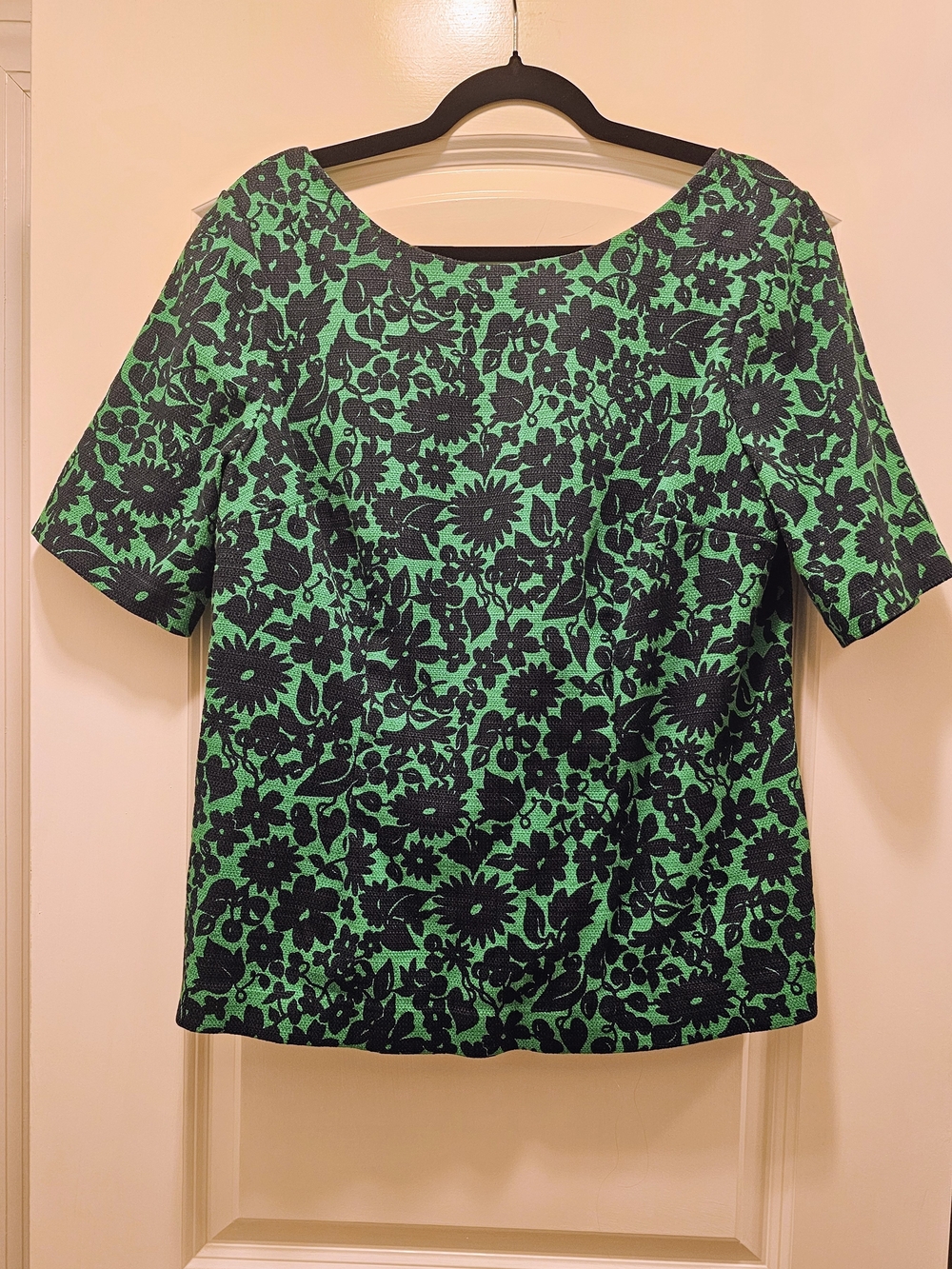 Boden Green & Navy Floral Jacquard Top Size 16 - Picture 2 of 7